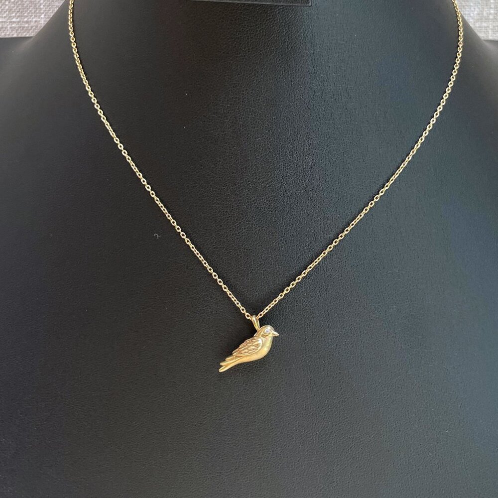Elizabeth & James Sterling Silver and White Topaz Sparrow Bird Pendant Necklace